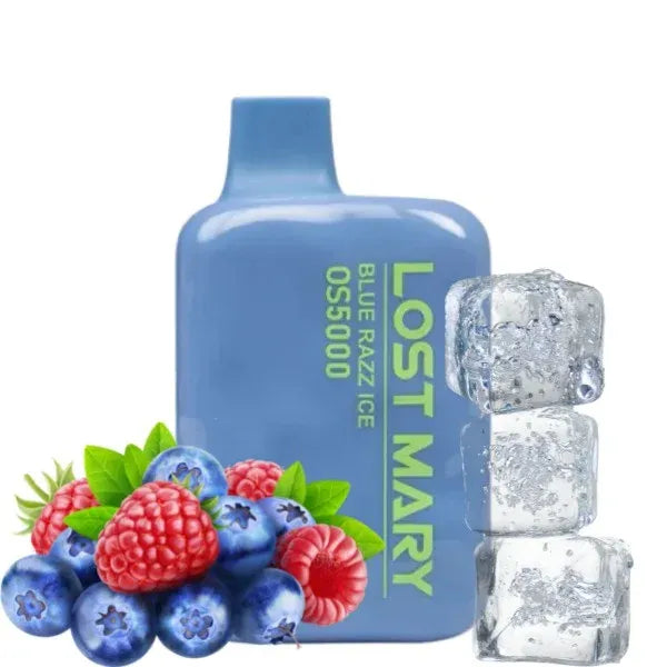 Blue Razz Ice Lost Mary OS5000, a refreshing blue raspberry flavored vape juice