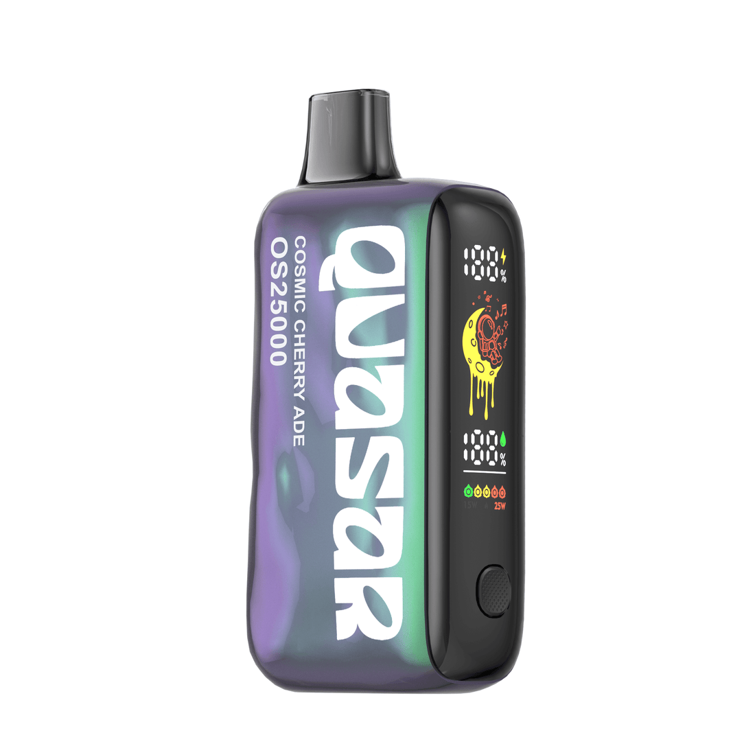 Vibrant and eye-catching image of Cosmic Cherry Ade Flavor Lost Mary Vape Quasar OS25000 Disposable Vape with 25K Puffs, a high-quality and long-lasting vaping product